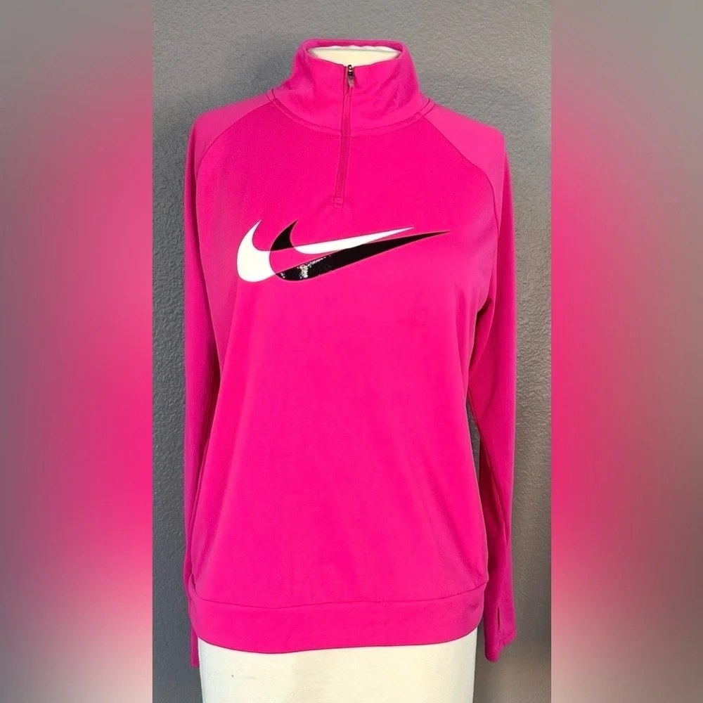 Nike Pro Dri-FIT Women's M Pink Half-Zip Pullover Athletic Running Baselayer Top